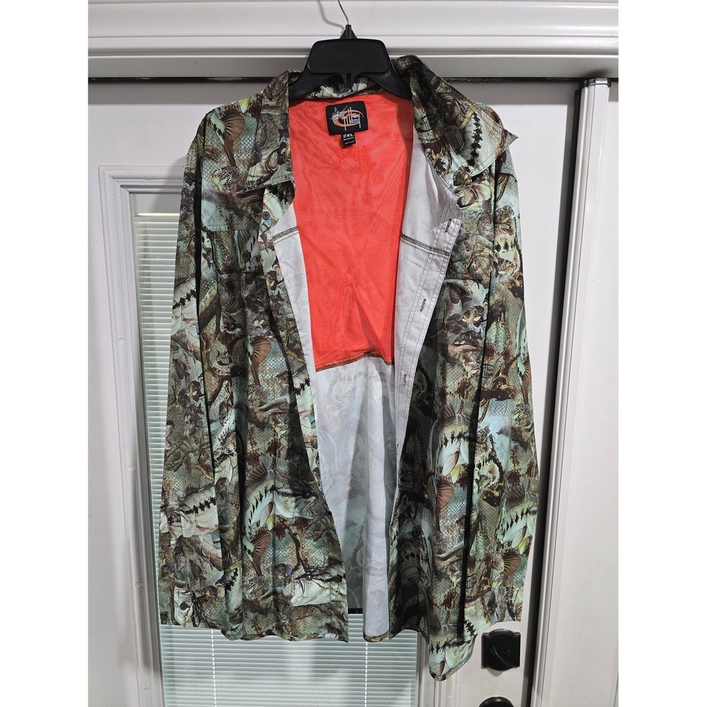 Men's 2XL Guy Harvey Camo Men's Largemouth Bass Fish-Print Long Sleeve Shirt